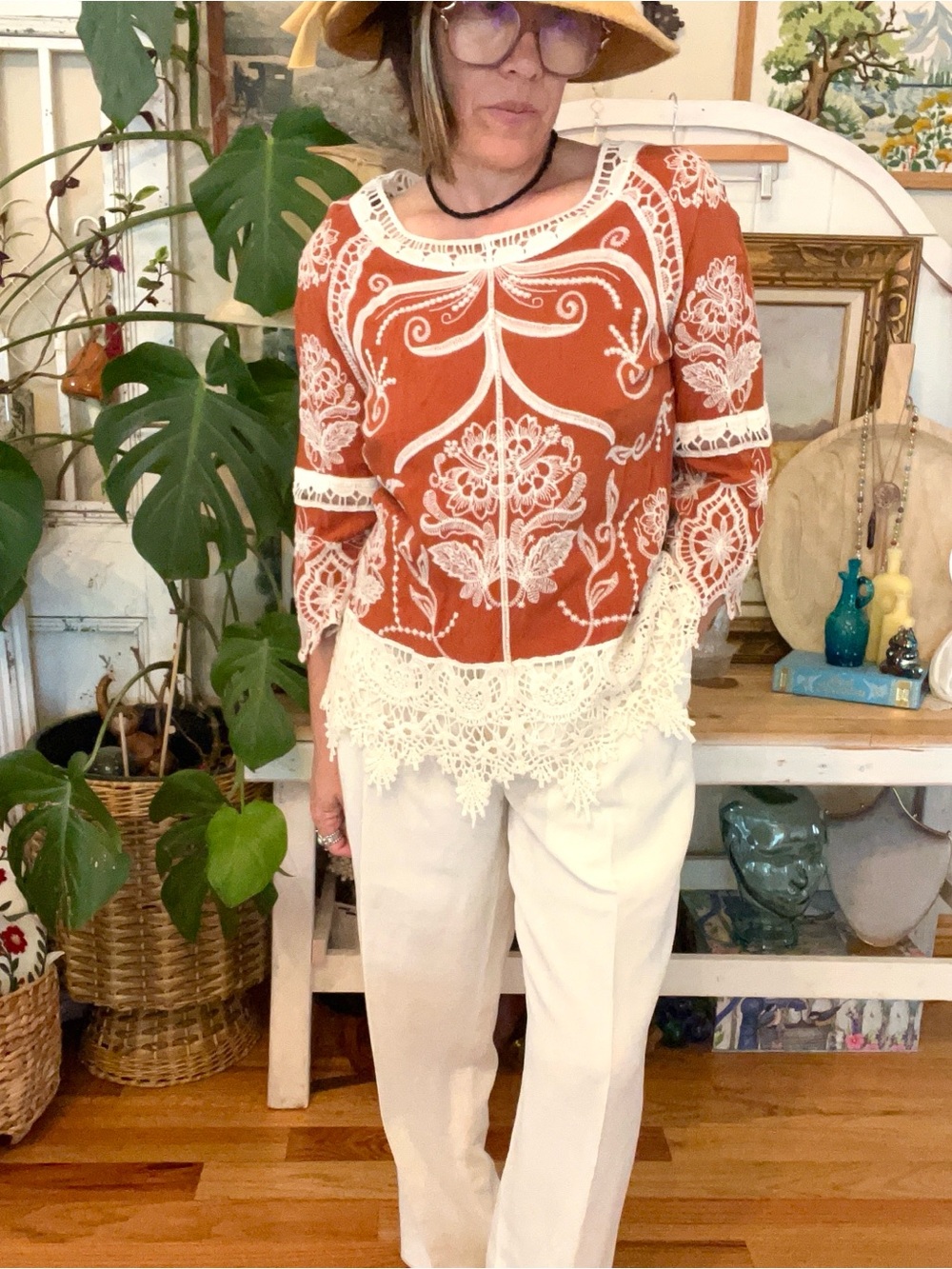 Coachella Boho Lace and Embroidered Cottagecore Blouse - Picture 5 of 9
